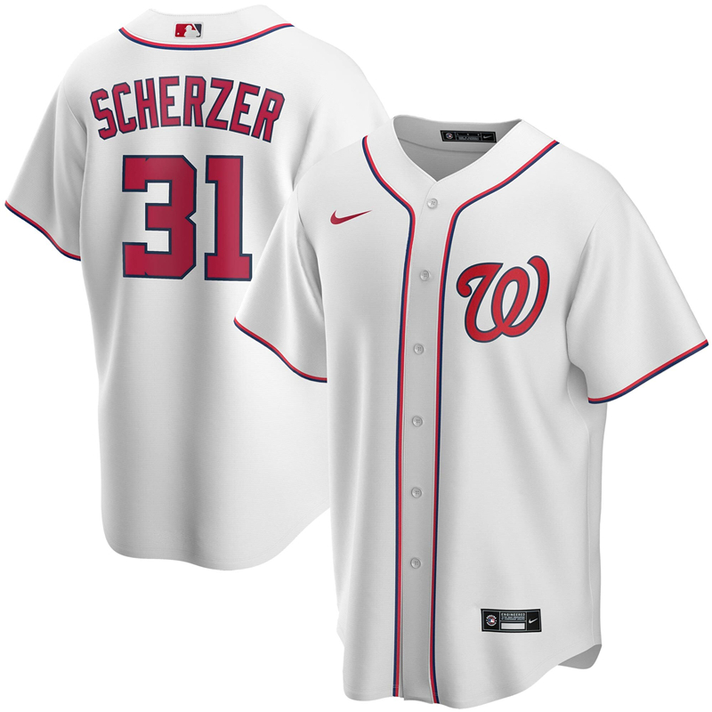 Men Washington Nationals 3 Max Scherzer Nike White Home 2020 Replica Player Jersey